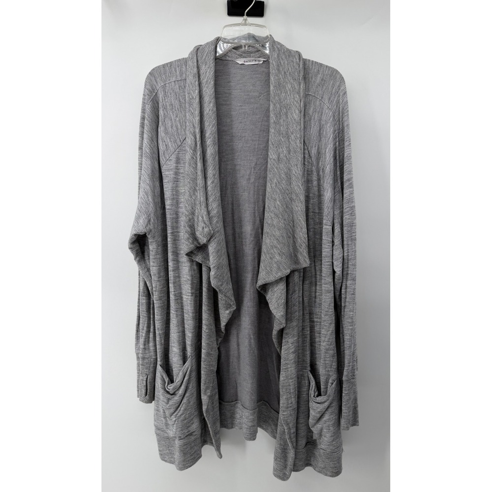 Athleta Pranayama Wrap Cardigan Heathered Grey Open Front Pockets Thumbholes XL